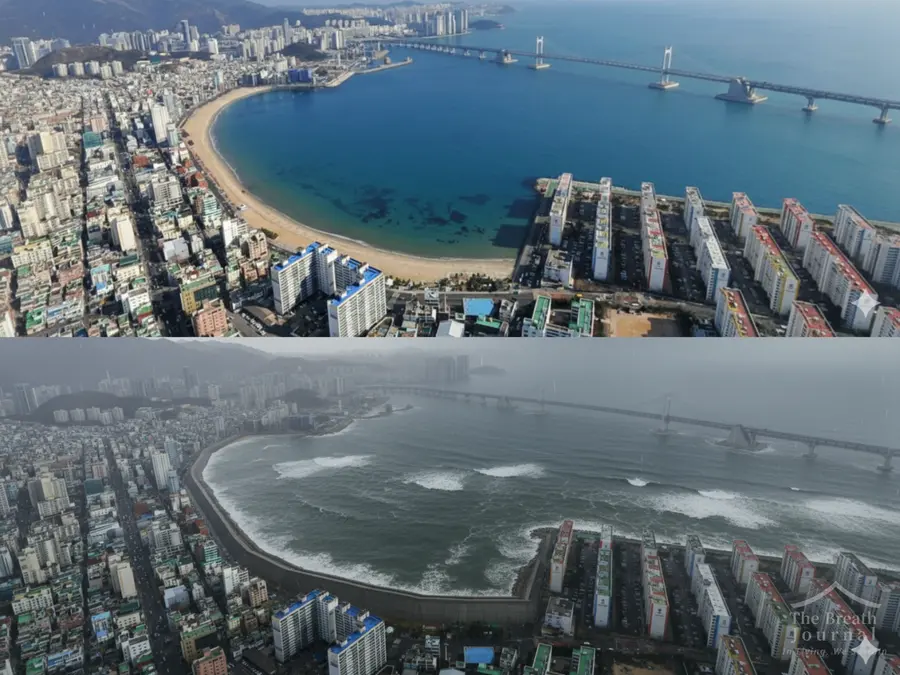 2070년 광안리 해수욕장의 가상 이미지